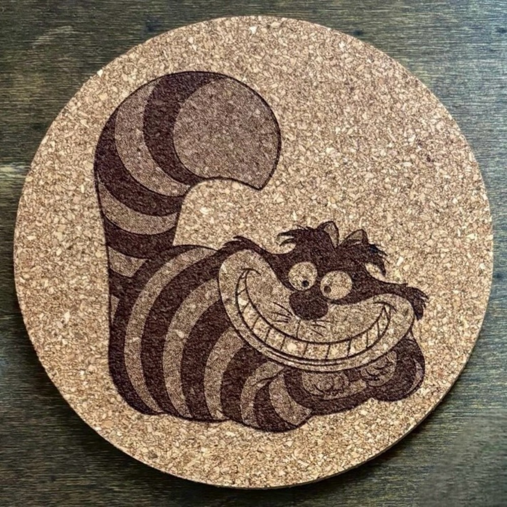 Alice In Wonderland Cheshire Cat Laser Engraved Cork Coaster